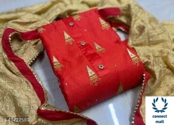 ALISHA Pretty Jam Cotton Fabric Embroidered UnStitched Salwar Suit With Banarasi Silk Fabric Dupatta - UnStitched, Red